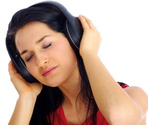 brunette listening to the music